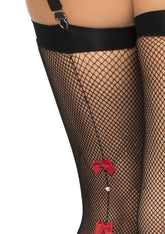 Bow Backseam Fishnet Thigh Highs Black Lace Stockings Hosiery